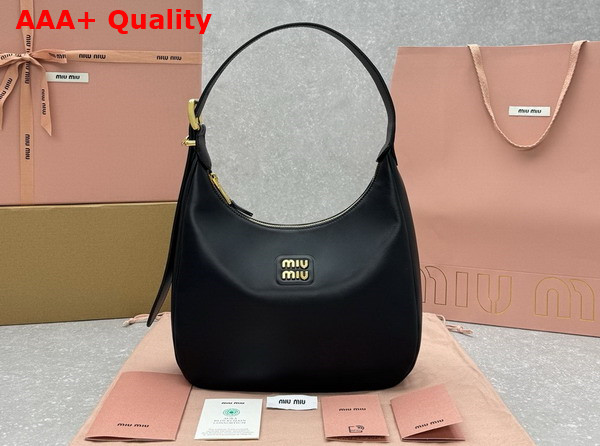 Miu Miu Leather Hobo Bag in Black 5BC177 Replica