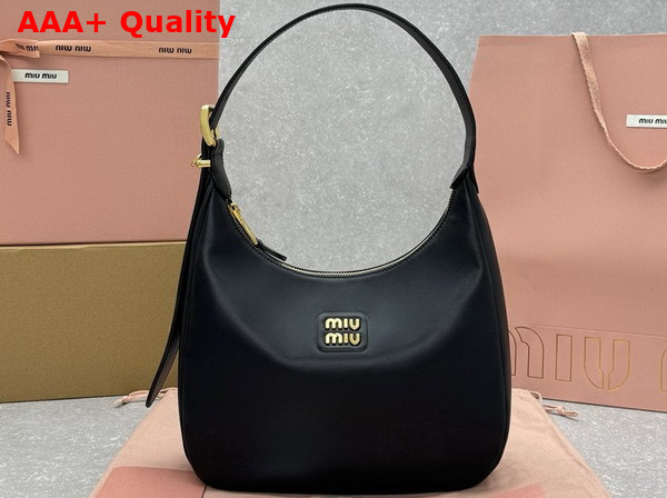 Miu Miu Leather Hobo Bag in Black 5BC177 Replica