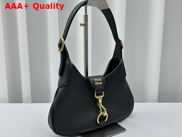 Miu Miu Leather Hobo Bag in Black Goatskin with Snap Hook Replica