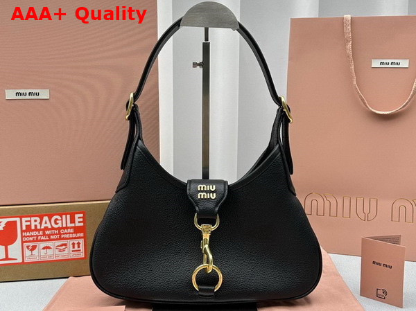 Miu Miu Leather Hobo Bag in Black Goatskin with Snap Hook Replica