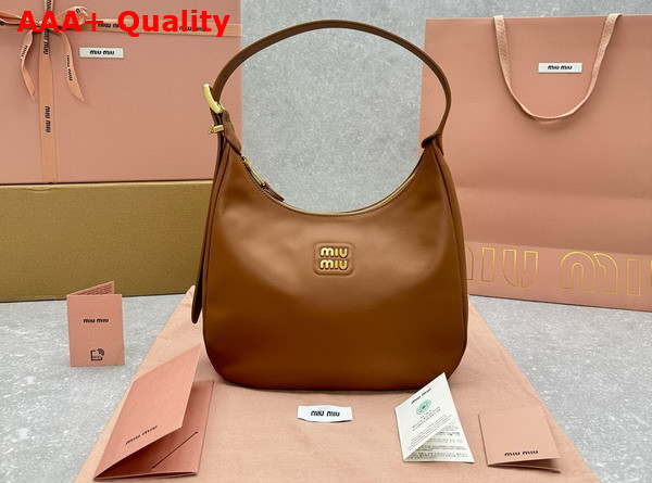 Miu Miu Leather Hobo Bag in Cognac 5BC177 Replica