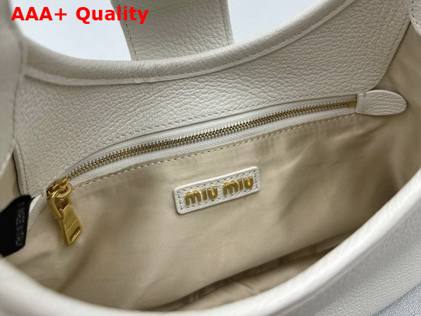 Miu Miu Leather Hobo Bag in White Goatskin with Snap Hook Replica