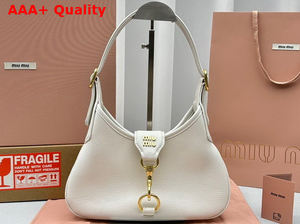 Miu Miu Leather Hobo Bag in White Goatskin with Snap Hook Replica