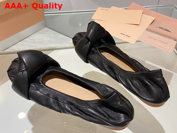 Miu Miu Leather Knot Ballerinas in Black Replica