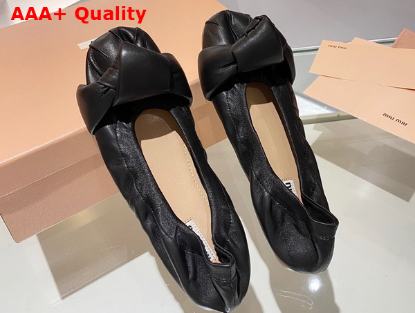 Miu Miu Leather Knot Ballerinas in Black Replica