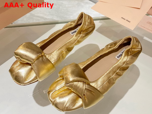 Miu Miu Leather Knot Ballerinas in Gold Replica