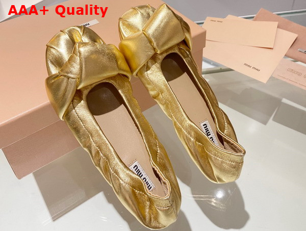 Miu Miu Leather Knot Ballerinas in Gold Replica