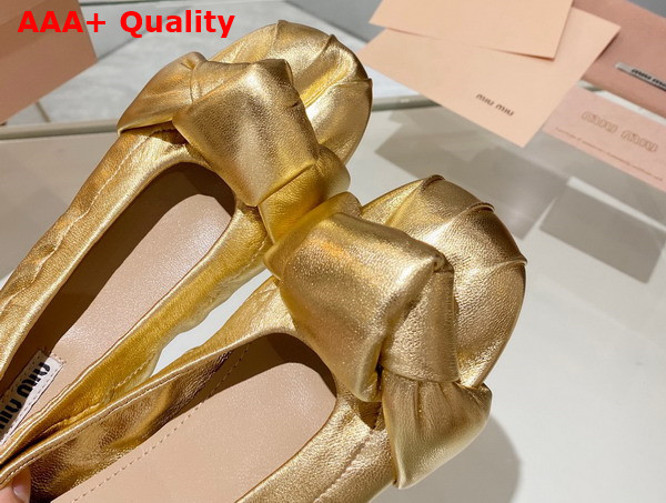 Miu Miu Leather Knot Ballerinas in Gold Replica