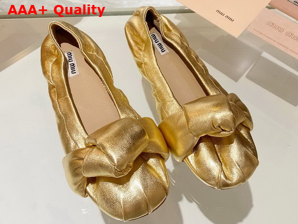 Miu Miu Leather Knot Ballerinas in Gold Replica