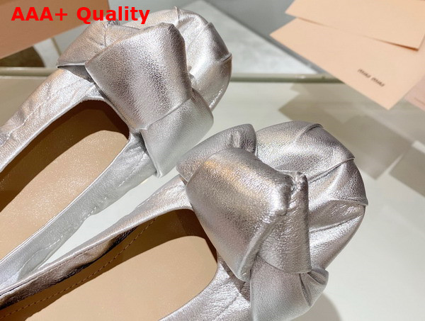 Miu Miu Leather Knot Ballerinas in Silver Replica