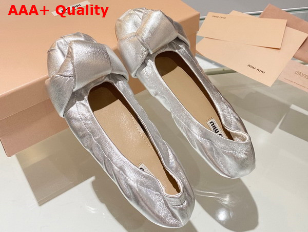 Miu Miu Leather Knot Ballerinas in Silver Replica