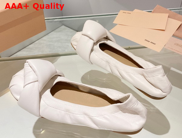 Miu Miu Leather Knot Ballerinas in White Replica