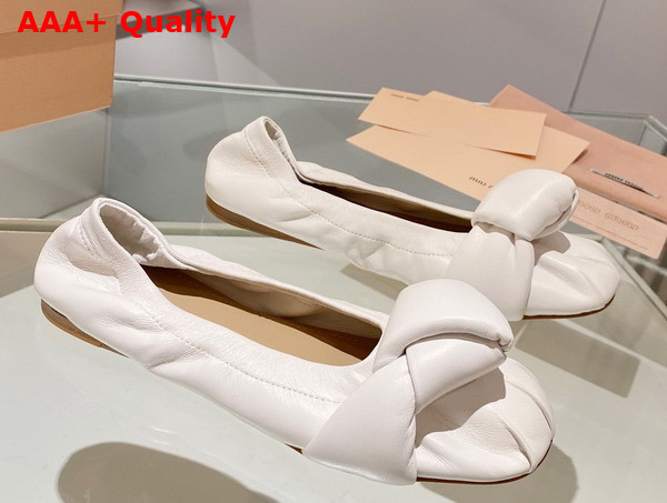 Miu Miu Leather Knot Ballerinas in White Replica