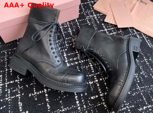 Miu Miu Leather Laced Booties in Black 5U316E Replica