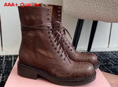 Miu Miu Leather Laced Booties in Cocoa Brown 5U316E Replica