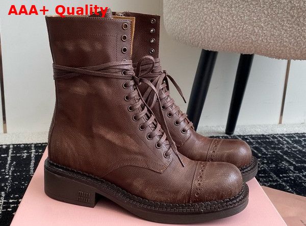 Miu Miu Leather Laced Booties in Cocoa Brown 5U316E Replica