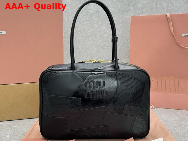 Miu Miu Leather Patchwork Top Handle Bag in Black 5BB117 Replica