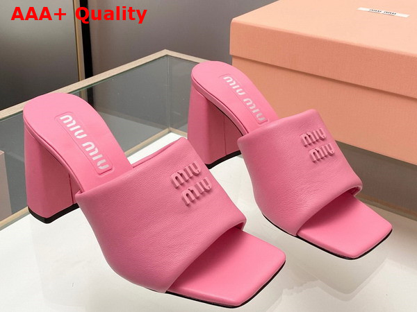 Miu Miu Leather Sandals with Metal Lettering Logo in Begonia Pink 5XX614 Replica