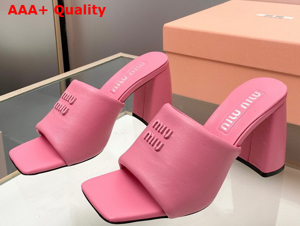 Miu Miu Leather Sandals with Metal Lettering Logo in Begonia Pink 5XX614 Replica