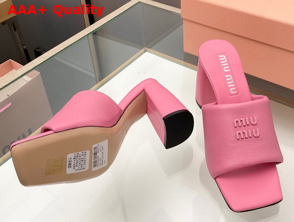 Miu Miu Leather Sandals with Metal Lettering Logo in Begonia Pink 5XX614 Replica