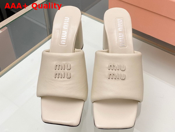 Miu Miu Leather Sandals with Metal Lettering Logo in Beige 5XX614 Replica