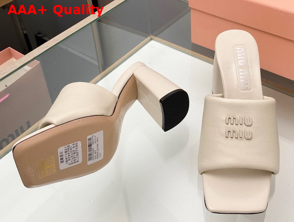 Miu Miu Leather Sandals with Metal Lettering Logo in Beige 5XX614 Replica