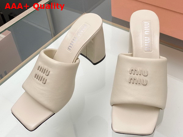 Miu Miu Leather Sandals with Metal Lettering Logo in Beige 5XX614 Replica