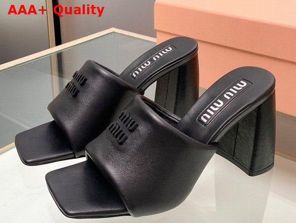 Miu Miu Leather Sandals with Metal Lettering Logo in Black 5XX614 Replica