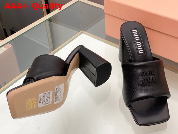 Miu Miu Leather Sandals with Metal Lettering Logo in Black 5XX614 Replica