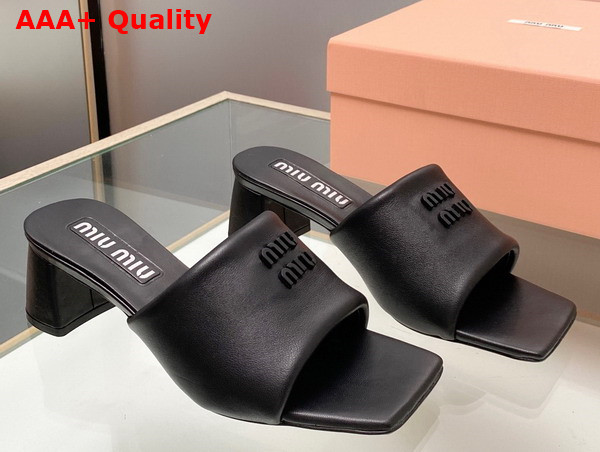 Miu Miu Leather Sandals with Metal Lettering Logo in Black 5XX614 Replica