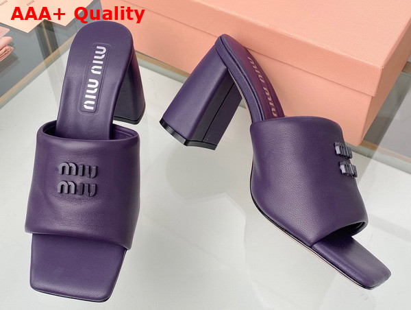 Miu Miu Leather Sandals with Metal Lettering Logo in Purple 5XX614 Replica