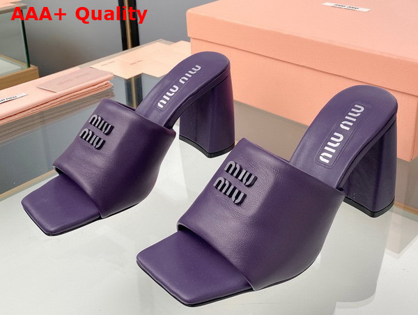 Miu Miu Leather Sandals with Metal Lettering Logo in Purple 5XX614 Replica