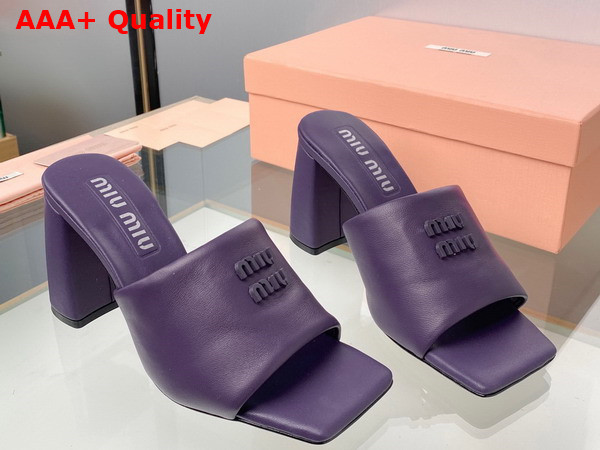 Miu Miu Leather Sandals with Metal Lettering Logo in Purple 5XX614 Replica