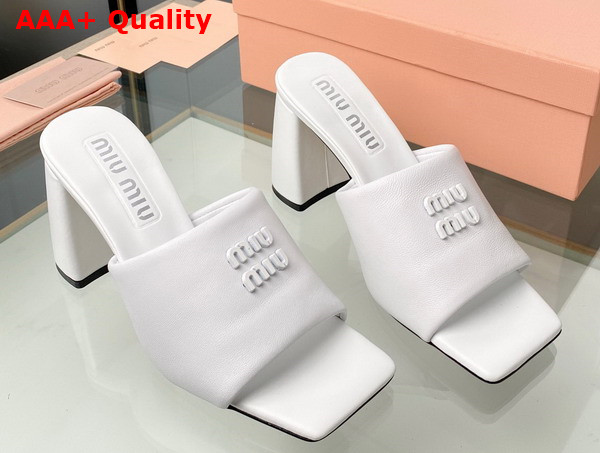 Miu Miu Leather Sandals with Metal Lettering Logo in White 5XX614 Replica