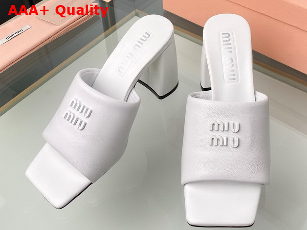 Miu Miu Leather Sandals with Metal Lettering Logo in White 5XX614 Replica