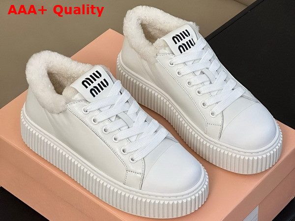 Miu Miu Leather Sneaker in White Leather with Shearling Replica