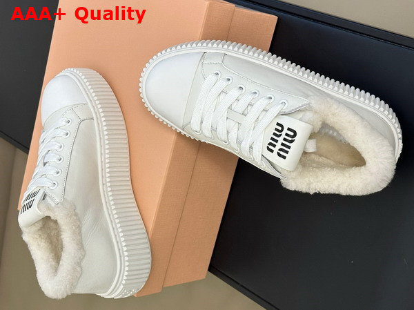 Miu Miu Leather Sneaker in White Leather with Shearling Replica