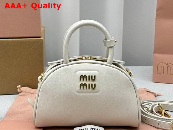 Miu Miu Leather Top Handle Bag in Chalk White 5BP085 Replica