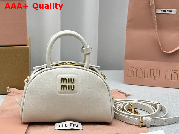 Miu Miu Leather Top Handle Bag in Chalk White 5BP085 Replica