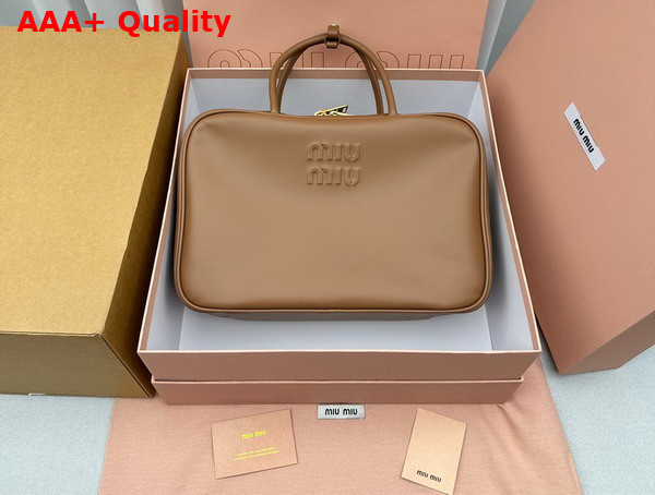 Miu Miu Leather Top Handle Bag in Cognac 5BB117 Replica