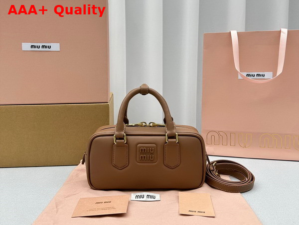 Miu Miu Leather Top Handle Bag in Cognac 5BB142 Replica