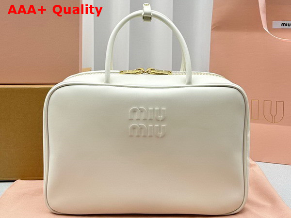 Miu Miu Leather Top Handle Bag in White 5BB117 Replica