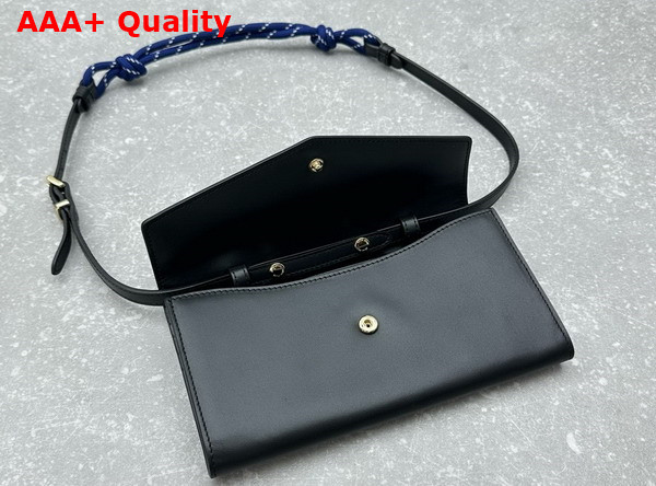 Miu Miu Leather Wallet with Leather and Cord Shoulder Strap Black Baltic Blue 5MT025 Replica