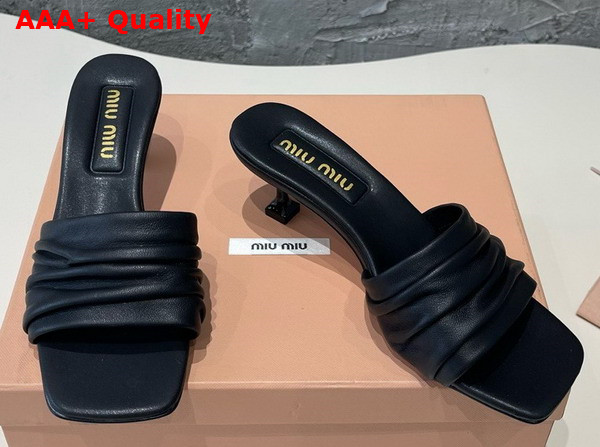 Miu Miu Medium Heeled Matelasse Nappa Leather Slides in Black Replica