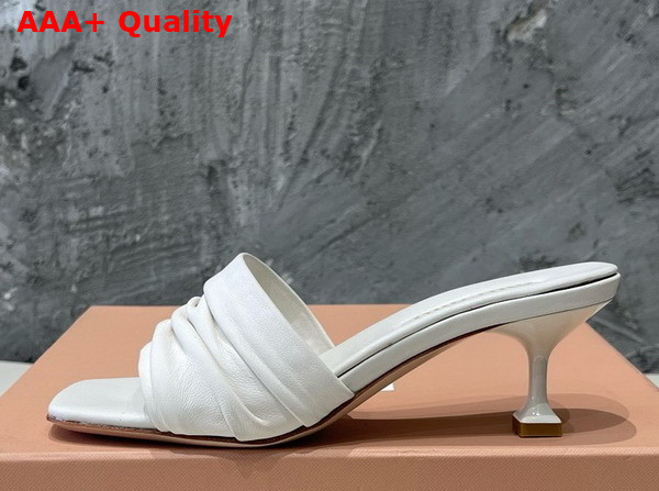 Miu Miu Medium Heeled Matelasse Nappa Leather Slides in White Replica