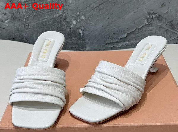 Miu Miu Medium Heeled Matelasse Nappa Leather Slides in White Replica