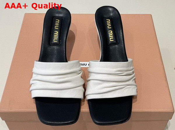 Miu Miu Medium Heeled Matelasse Nappa Leather Slides in White Replica