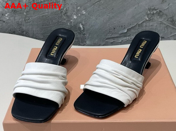 Miu Miu Medium Heeled Matelasse Nappa Leather Slides in White Replica