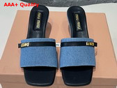 Miu Miu Medium Heeled Slides in Blue Denim and Black Leather Replica