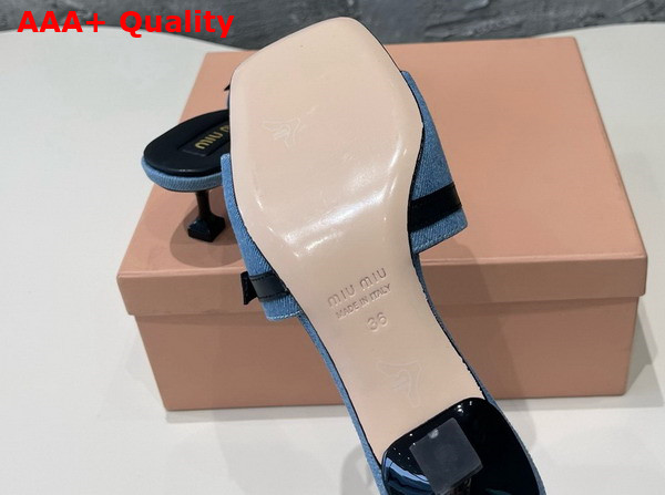 Miu Miu Medium Heeled Slides in Blue Denim and Black Leather Replica